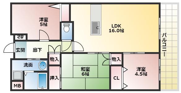 サンウエスト(3LDK/2階)の間取り写真