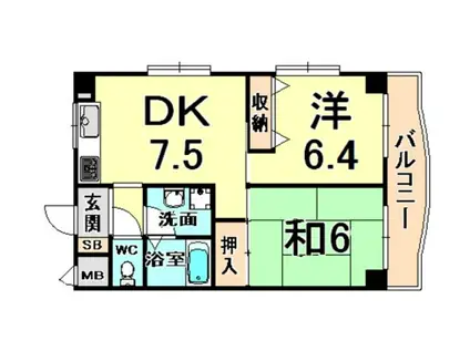 グラディ武庫之荘(2DK/3階)の間取り写真