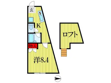 穴川ハイリビング参番館(1K/2階)の間取り写真