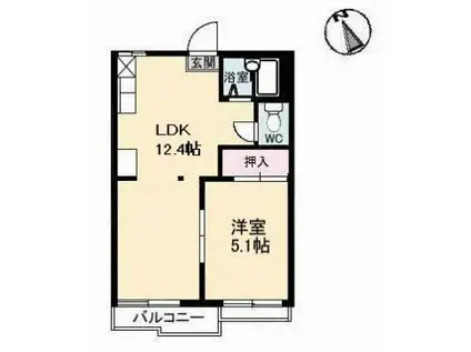 ハイネス田中II(1LDK/2階)の間取り写真