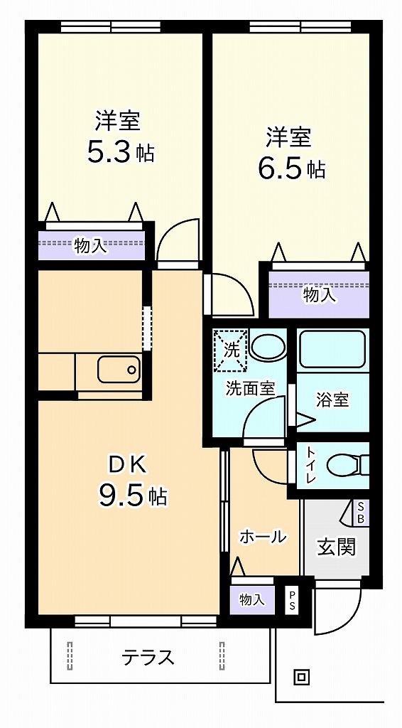 メゾンボヌール(2DK/2階)の間取り写真