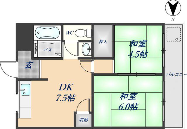 TKスカイハイツ(2DK/3階)の間取り写真