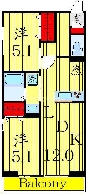 D-ROOM新宿I-B(2LDK/2階)の間取り写真