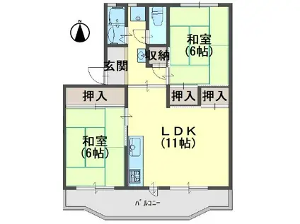 第一東洋マンション(2LDK/4階)の間取り写真