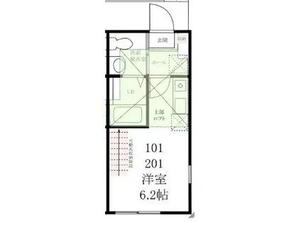 ハーミットクラブハウスBELVEDERE ROSSOベルベデーレ ロ(ワンルーム/2階)の間取り写真