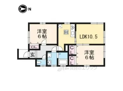 エスベランサU(2LDK/1階)の間取り写真