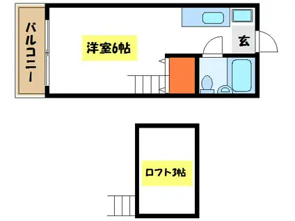 ニューアローズM1(ワンルーム/2階)の間取り写真