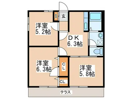 M-III(3DK/1階)の間取り写真