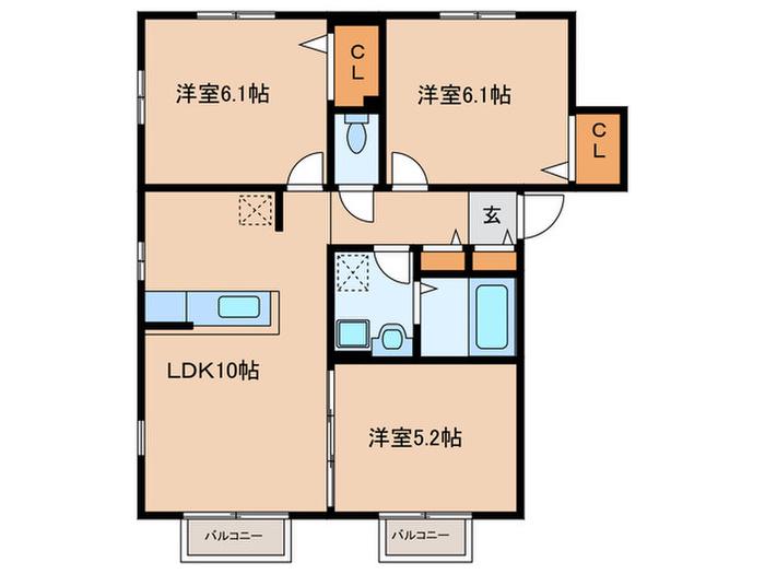 アンティームA棟(3LDK/1階)の間取り写真