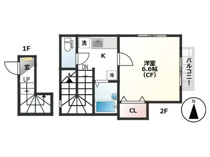 フラッツァプリモII(1K/2階)の間取り写真