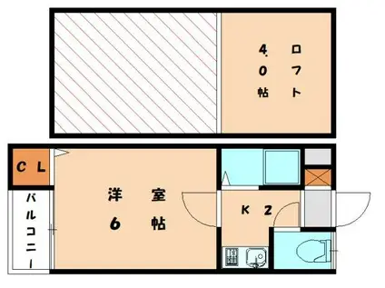 ビバリーヒルズ宗像(1K/2階)の間取り写真