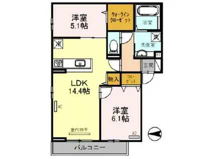 エトワール新高 B棟(2LDK/3階)の間取り写真