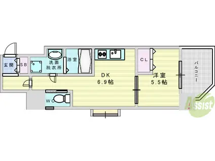 GRAMERCY JUSO-HIGASHI 3RD(1DK/6階)の間取り写真