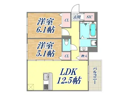 ソレアード魚崎北町(2LDK/3階)の間取り写真