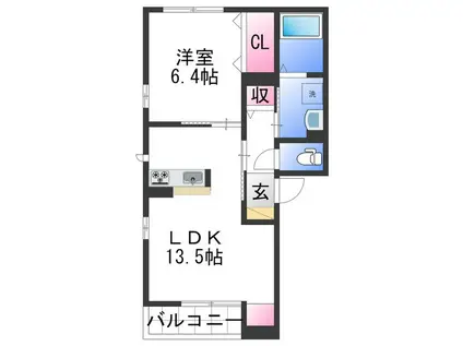 ベレオ新通(1LDK/2階)の間取り写真