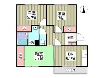 ガーデン・ムツミA(3DK/3階)の間取り写真