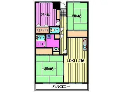 大成第3ハイツ(3LDK/1階)の間取り写真