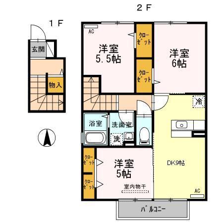 クリサンス A棟(3DK/2階)の間取り写真