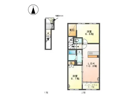 弥富市平島町アパート(2LDK/2階)の間取り写真