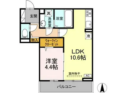 THREE(1LDK/2階)の間取り写真