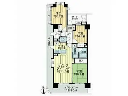 レクセルプラザ本厚木(3LDK/7階)の間取り写真