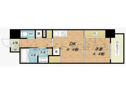 コンフォリア北堀江一丁目(1DK/4階)の間取り写真