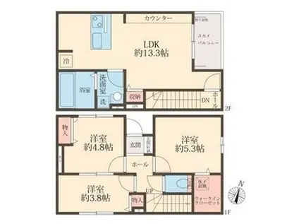 カーサ・ソンリエンテ(3LDK/1階)の間取り写真