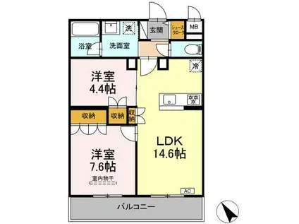 CINZA若林(2LDK/2階)の間取り写真