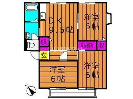 サンビレッジスカイバレーB棟(3DK/1階)の間取り写真