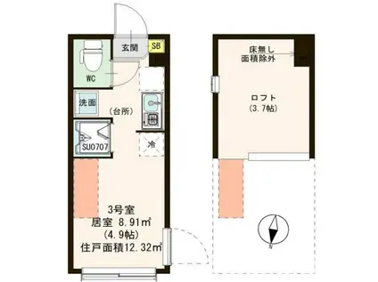 ロックリバーテラス(ワンルーム/1階)の間取り写真