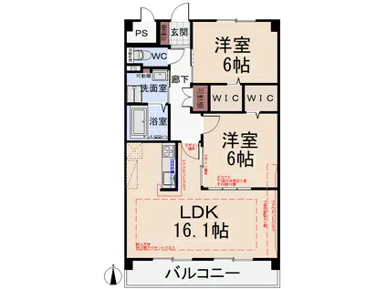 メゾンウィング(2LDK/3階)の間取り写真