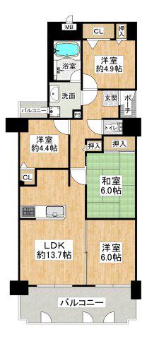 パームスクエアージェームス山(4LDK/8階)の間取り写真