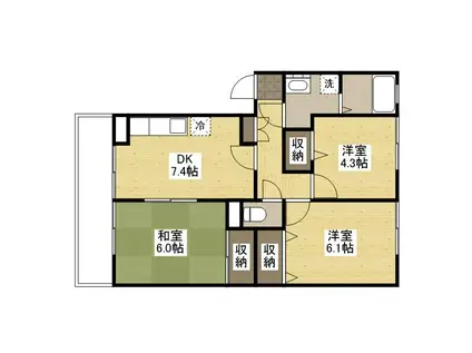 フォブール亀川(3DK/1階)の間取り写真