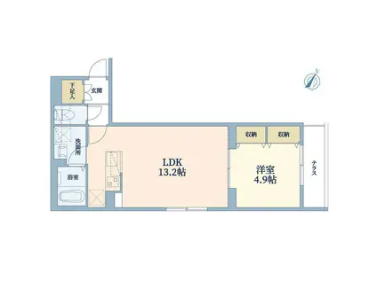 ウェルスクエア渋谷本町(1LDK/1階)の間取り写真