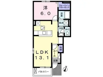 R・プリムラ(1LDK/1階)の間取り写真