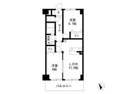 パークビュー仲町台(2LDK/1階)の間取り写真