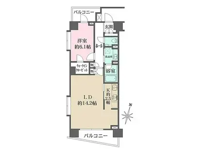 グルックハイム紀尾井町(1LDK/2階)の間取り写真