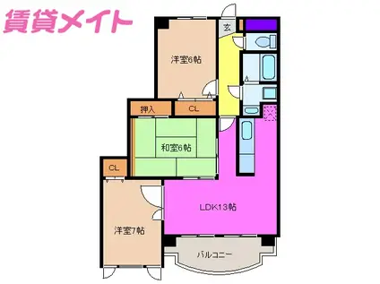 クレストールサカクラ(3LDK/3階)の間取り写真