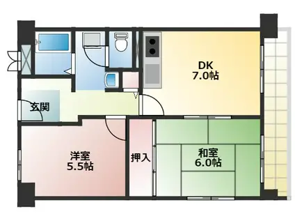 サンハイツサワヒラ(2DK/4階)の間取り写真