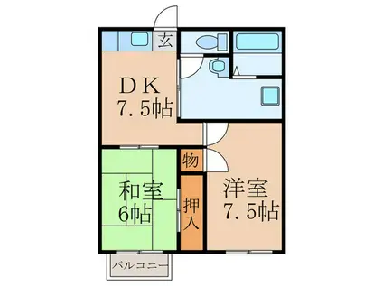 サンシャイン花瀬(2DK/2階)の間取り写真