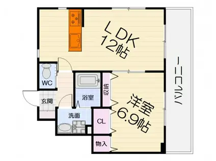 CASA上野芝(1LDK/1階)の間取り写真