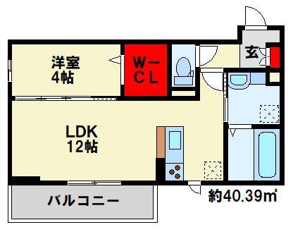 MER行事 A棟(1LDK/3階)の間取り写真