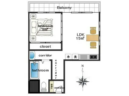 北野コーポラス(1LDK/2階)の間取り写真