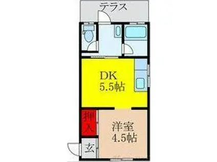 チョコブラック(1DK/1階)の間取り写真