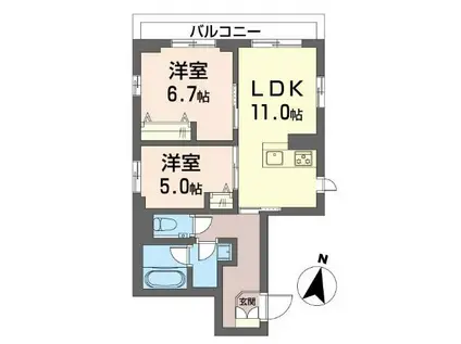 ラルク鎌倉 積水ハウスオートロックシャーメゾン(2LDK/3階)の間取り写真