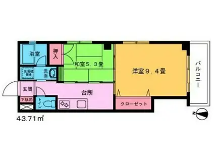 門前ビル(2K/4階)の間取り写真