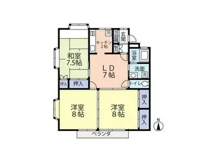 ローレンスパークB(3DK/1階)の間取り写真