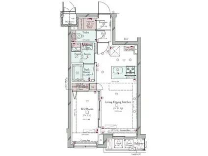 コンシェリア目黒本町 THE RESIDENCE(1LDK/2階)の間取り写真