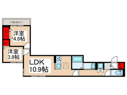 セレスティア南篠崎町(2LDK/1階)の間取り写真
