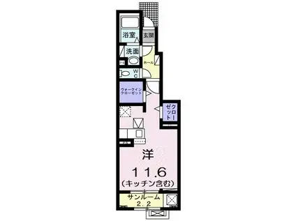 ミラノVI B(ワンルーム/1階)の間取り写真